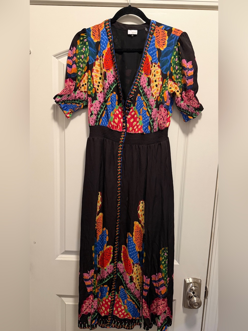Ecru Tropical Print Midi Dress - slight damage